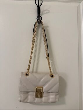 Aldo Cream Quilted Crossbody Bag with Gold Chain